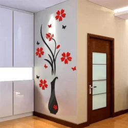 Adesivo Decorativo De Parede Flores Vermelhas Borboletas