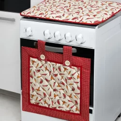 Kit para fogão 4 Bocas : Cortina Forno + Capa P/ Tampa Fogão - Pimenta - Linda Estampa