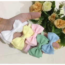 Kit 6 Faixas De Cabelo Meia De Seda Com Laço Duplo Infantil Para Bebe Menina