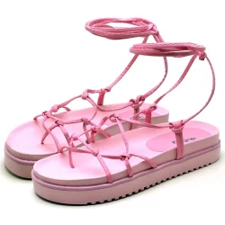 Sandalia Papete Dubuy Feminina Flatform de Amarrar Rosa Khalifa 2041FG