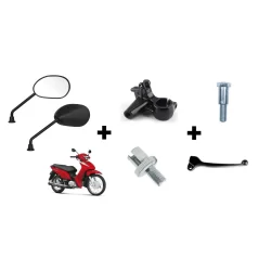 Par Espelho Retrovisor + Manicoto + Manete + Regulador + Parafuso Freio a Tambor Honda Biz  110/ 125