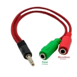 Cabo De Áudio Adaptador 01 P3 Macho Para 02 P2 Fêmea Microfone Fone Celular Notebook Tablet