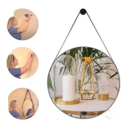 Espelho para Banheiro Redondo Adnet 60cm com Alça + Suporte de Fixação