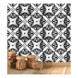 Papel De Parede Azulejo Decorativo Cozinha Preto E Branco