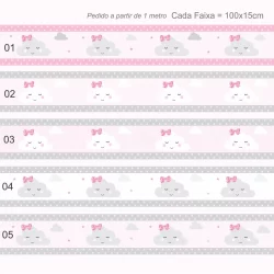 Faixa de Parede Nuvem Rosa e Cinza - Adesivo Decorativo Infantil para Quarto de Menina