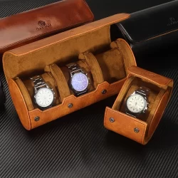 WESSLECO 3 Slots Assista Roll Travel Case Portátil Do Vintage PU Leather Watch Organizer Display Caixa De Armazenamento Para O Presente