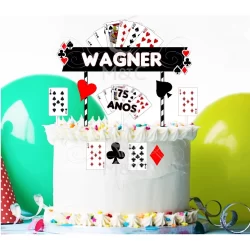 Topo de Bolo Personalizado Baralho Topper Cartas Poker Truco