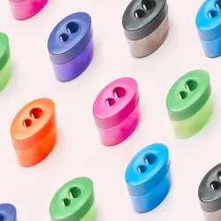 Kit Apontador Com Deposito Duplo Oval 55mm Com Lixeira Escolar