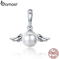 Bamoer 100 % 925 Sterling Silver Anjo Naughty Asa Pena Charme fit Charm Bracelet & Colar Jóias Fazendo SCC381