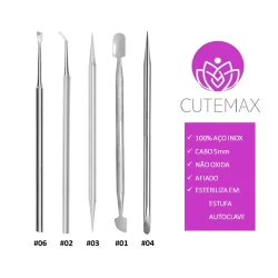 Kit Manicure Profissional 5 Itens Espátulas Palitos Aço Inox  Pedicure Podologia Cutemax