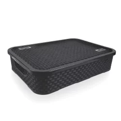 Cesto Eco Rattan C/tampa Baixo Grande - Preto Nitron