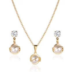 Kit Conjunto Semijoia Com Pérola Banhado a Ouro 18K Original Presente Moda CJ0028