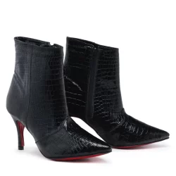 Bota Feminina Preto Croco Cano Curto