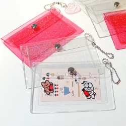 1pç Bolsa De Moedas Mini Transparente À Prova D'água Com Glitter E Cartão De Crédito PVC