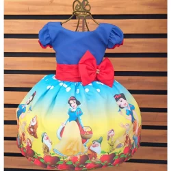 Vestido Temático Infantil Festa Princesa Branca de Neve ( azul escuro) novo