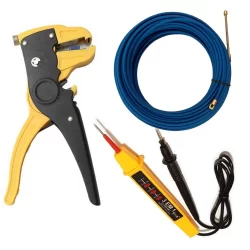 kit Chave teste eletrico 110v 220v 500v + Passa fio alma aço 10m + Alicate cortar descascar fio
