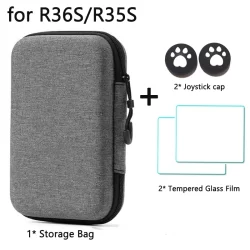 Bolsa 3 em 1 + vidro + tampa para r36s/r35s, bolsa de armazenamento portátil e 2 peças de filme de vidro temperado e tampa de joystick para acessórios r36s