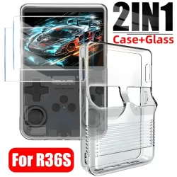 2 em 1 vidro + capa para console de jogos r36s, kit de acessórios protetores anti arranhões, capa tpu transparente, filmes de vidro temperado para r36s