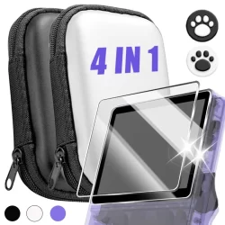 Protetor de tela 4 em 1 para r36s/r35s, filme de vidro temperado e bolsa de armazenamento para console de jogos, eva, capa protetora portátil para r36s/r35s