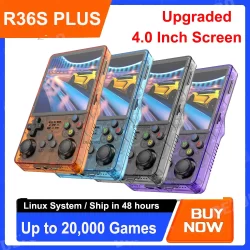 Atualização r36s plus retro console de jogo portátil sistema linux 4.0 Polegada tela ips portátil bolso vídeo player 64gb 128g jogo