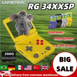 ANBERNIC RG34XXSP Flip Handheld Console Video Game Consoles 3.4'' IPS Screen Linux Supports 5G WIFI 64bit H700 256G PSP Game NEW