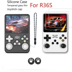 Para capa de silicone r36s + película de vidro temperado, capa protetora macia anti-arranhões e película protetora de console para acessórios r36s