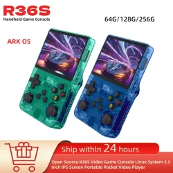 Bom console de videogame portátil retrô r36s, sistema linux, tela ips de 3.5 espaços, reprodutor de vídeo portátil de bolso, 64gb 128gb