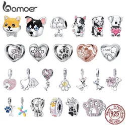 Bamoer 925 Prata Esterlina Charme Grânulo Cão Garra DIY Para Pulseira Pingente Jóias Presente