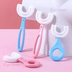 Escova de dentes em forma de U de 360 graus para crianças, bebê infantil 2-6-12 anos, Escova macia em forma de U para crianças