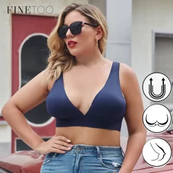 FINETOOoo Plus Tamanho Mulher Topo Cortado Soutien Feminino S-XL Lingerie Feminina De Pescoço Em V Ativa Sexy Tops De Tubo De Empurrar