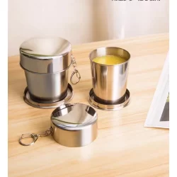 Chaveiro Copo Retrátil Dobrável De Aço Inox 250ml Viage