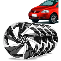 Jogo 4 Calotas Esportiva Nitro Aro 14 Preta Prata Vw Fox Gol Voyage Up
