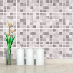 Papel Parede Decor Cozinha Pastilha Cinza Prata Lavável 3m