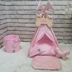 Cabana Kit Toca Rosa Courino Cachorro Gato Cesto Organizador Pet Oca
