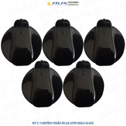 KIT COM 5 BOTÕES MANÍPULOS PARA FOGÕES ATLAS UTOP GLASS E AGILE GLASS 4 OU 5 BOCAS 100% ORIGINAIS