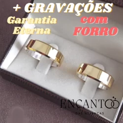 Par alianças moeda antiga com forro chanfradas italianas 8mm