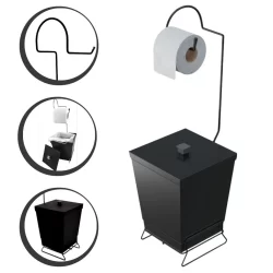Lixeira Preta Com Suporte Para Papel Higiênico Black Stolf