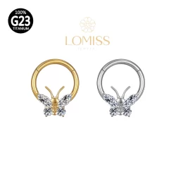 Piercing Orelha Argola TitÂnio G23 Pvd Borboleta ZircÔnia Cravejada  Lomiss piercing