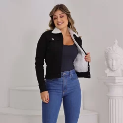 Jaqueta Jeans Feminina, cor preta lancamento 2024