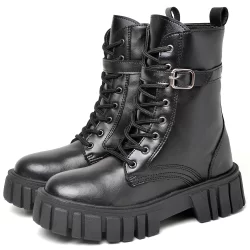 Bota Coturno Dubuy Feminina Sola Tratorada Fivela Lateral Preto Lolla 1201FG