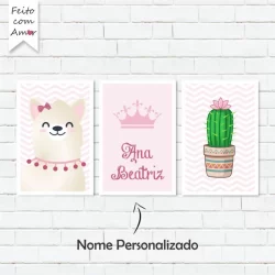 Kit de Placas Decorativas Infantil Lhamas Cute 30x20
