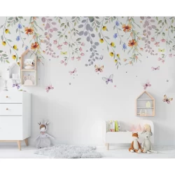 Papel de parede floral florido borboletas quarto de menina VR500- LEIA A DESCRIÇÃO