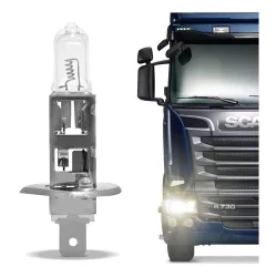 Lâmpada Halógena Transparente H1 3200K 70W 24V Luz Amarelada Aplicação Farol Caminhão