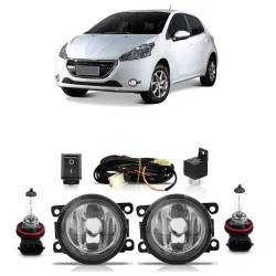 Kit Par Farol Milha Auxiliar 208 2013 2014 2015 2016 2017 2018 2019 2020 + Par Lâmpada Halógena Completo