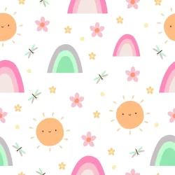 Papel De Parede Infantil Sol Arco Iris Quarto Adesivo Autocolante Antimofo