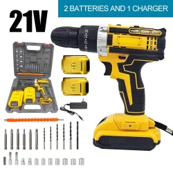 MODIVA Kit de broca recarregável de íon de lítio de 21v para casa com duas baterias