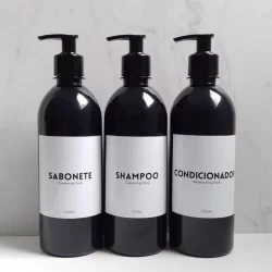 Kit Frascos Pretos 3 Peças Shampoo  Condicionador  Sabonete 500ml