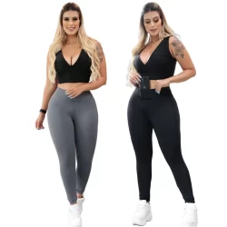 Calça Legging Feminina Fitness Academia Cross Fit Lisa Com Bolso P/MP3 Empina Bum Bum Cintura Alta Modeladora