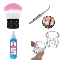 Kit de limpeza de unhas pincel espanador pompom prep higienizador 120ml pinça curvatura copo dappen