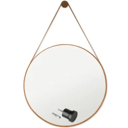 Espelho Decorativo Sala Lavabo Escritório Alça Em Couro Ecológico 30cm + Suporte Pino de Fixação